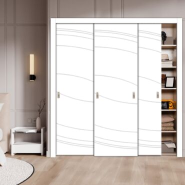  3 Leaf Bypass Sliding Closet Door With Modern Engraved Design 3SCD - 2211