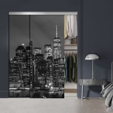 Frameless 2 Leaf Sliding Closet Bypass Digital Printing Glass Door with Hardware CGD - 2140