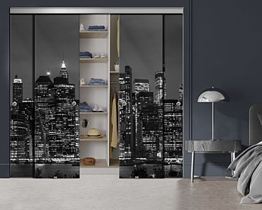 4 Panel Frameless Closet Glass Sliding Bypass Door With Digital Printing FSG4 - 2190