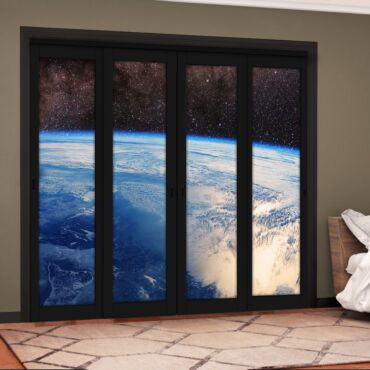 4 Leaf Handcrafted Bypass Sliding Painted Black Closet Door Digital Printing HSSB- 2092