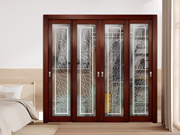 4 Leaf Premium Line Bypass Sliding Closet Door with Glass Insert & Frosted Design PBSW-1716