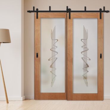 2 Leaf Sliding Barn Bypass Doors with Glass Insert BGD-1107