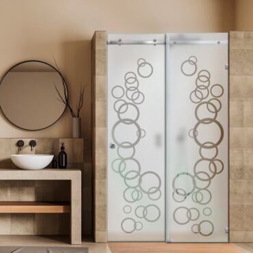 Frameless Sliding Glass Shower Door with Frosted Design FSGS - 0314