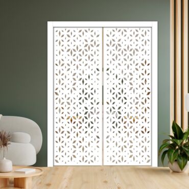 Double Pocket Sliding Wooden Door with Glass Insert & Frosted Design PWD-0761