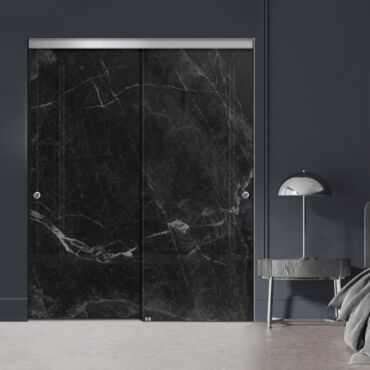 Frameless 2 Leaf Sliding Closet Bypass Digital Printing Glass Door with Hardware CGD - 2141