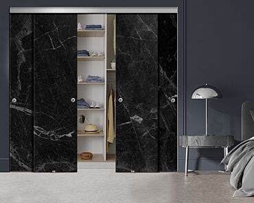 4 Panel Frameless Closet Glass Sliding Bypass Door With Digital Printing FSG4 - 2191