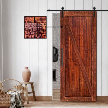 Rustic Ranch Vertically Sliding Barn Door with Saw Pattern RBD-1476