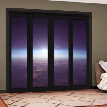 4 Leaf Handcrafted Bypass Sliding Painted Black Closet Door Digital Printing HSSB- 2093