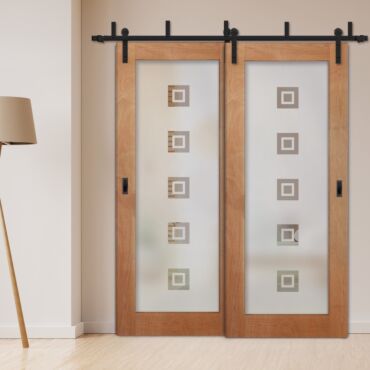 2 Leaf Sliding Barn Bypass Doors with Glass Insert BGD-1108