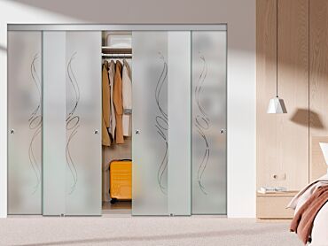 4 Panel Frameless Closet Glass Sliding Bypass Door Fsg4-1574