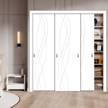  3 Leaf Bypass Sliding Closet Door With Modern Engraved Design 3SCD - 2213