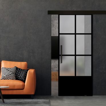 Frameless Sliding Barn Door Industrial Style with Black Hardware (Complete Kit) FSBDI-1400