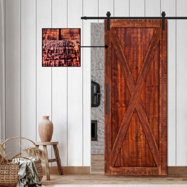 Rustic Ranch Vertically Sliding Barn Door with Saw Pattern RBD-1477