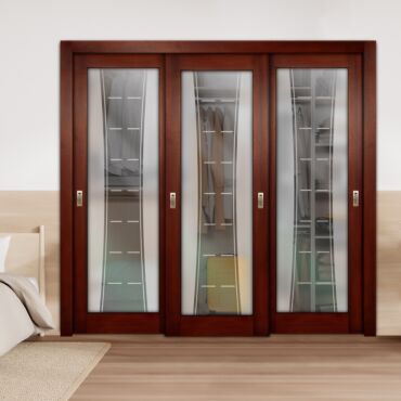 3 Leaf Premium Line Bypass Sliding Closet Door with Glass Insert & Frosted Design PBS3-1683