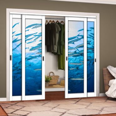 4 Leaf Handcrafted Bypass Sliding Closet Door Digital Printing HSSB- 2072