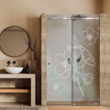 Frameless Sliding Glass Shower Door with Frosted Design FSGS - 0317