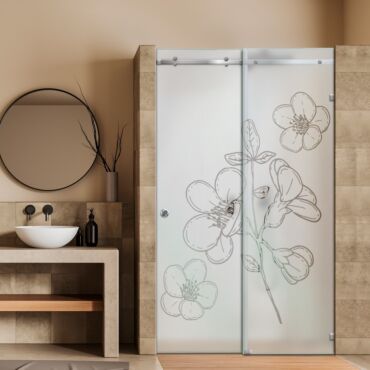 Frameless Sliding Glass Shower Door with Frosted Design FSGS - 0317