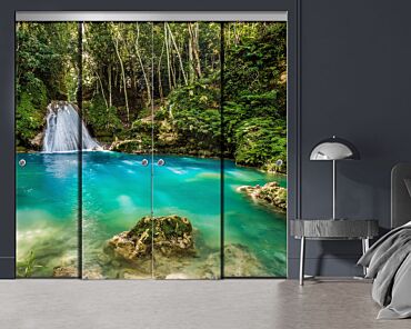 4 Panel Frameless Closet Glass Sliding Bypass Door With Digital Printing FSG4 - 2194