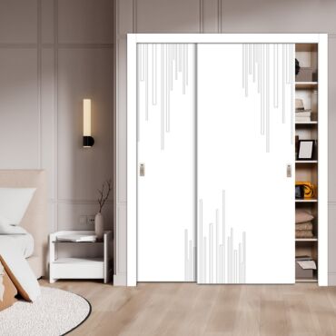 2 Leaf Handcrafted Bypass Sliding Wooden Closet Door HSSB-2032