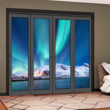 4 Leaf Handcrafted Bypass Sliding Painted Grey Closet Door Digital Printing HSSB- 2120