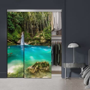 Frameless 2 Leaf Sliding Closet Bypass Digital Printing Glass Door with Hardware CGD - 2144