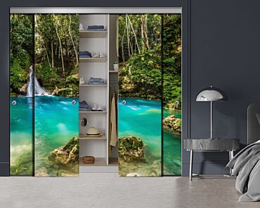 4 Panel Frameless Closet Glass Sliding Bypass Door With Digital Printing FSG4 - 2194