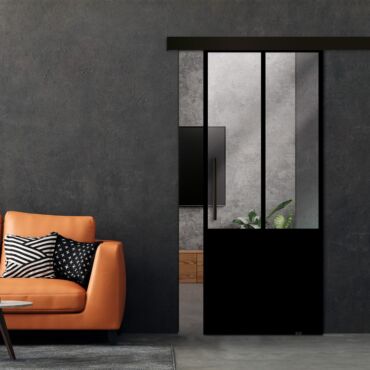 Frameless Sliding Barn Door Industrial Style with Black Hardware (Complete Kit) FSBDI-1402