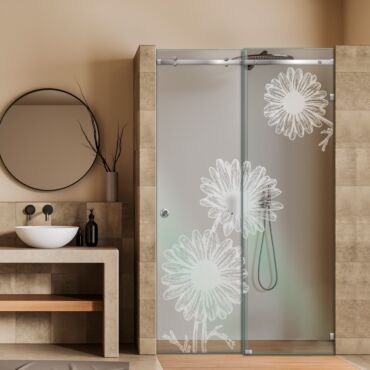 Frameless Sliding Glass Shower Door with Frosted Design FSGS - 0318