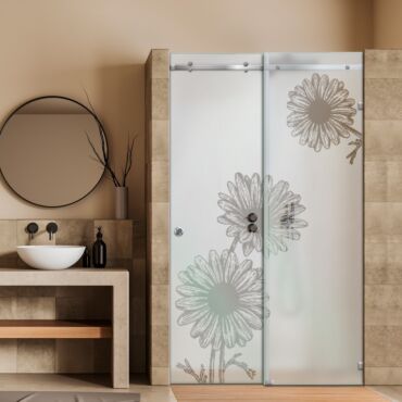 Frameless Sliding Glass Shower Door with Frosted Design FSGS - 0318