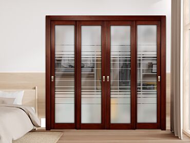 4 Leaf Premium Line Bypass Sliding Closet Door with Glass Insert & Frosted Design PBSW-1720