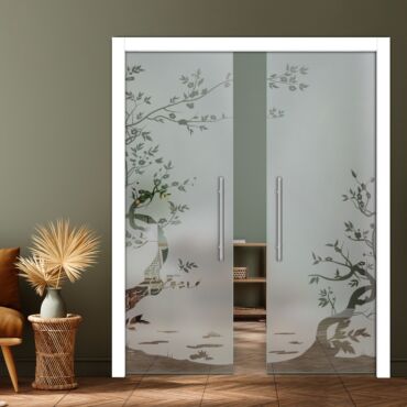 Double Pocket Sliding Glass Door with Frosted Design PSGD-0894