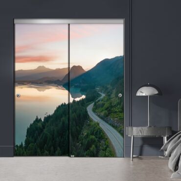 Frameless 2 Leaf Sliding Closet Bypass Digital Printing Glass Door with Hardware CGD - 2145