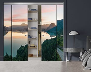 4 Panel Frameless Closet Glass Sliding Bypass Door With Digital Printing FSG4 - 2195