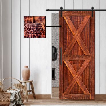 Rustic Ranch Vertically Sliding Barn Door with Saw Pattern RBD-1479