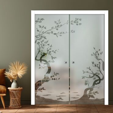 Double Pocket Sliding Glass Door with Frosted Design PSGD-0894