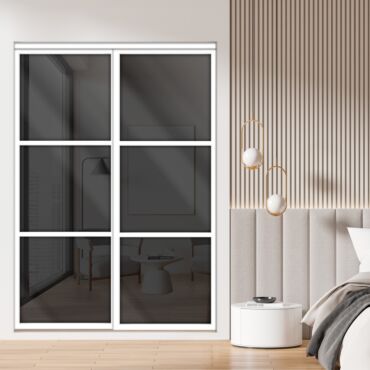  3 Panel Closet Door with Frosted Glass and Black Glass Painted Panel Insert SD-1791