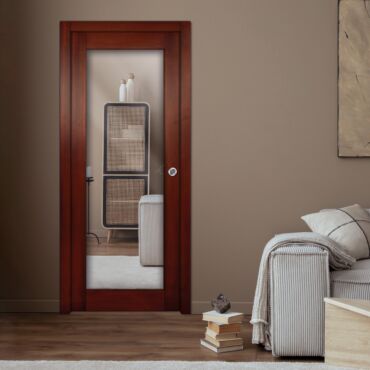 Mahogany pocket door with mirror insert in one or both sides PWGD - 0766