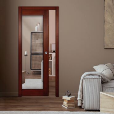 Mahogany pocket door with mirror insert in one or both sides PWGD - 0766