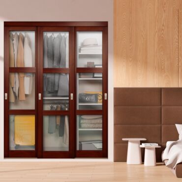 3 Leaf Glass Clear Shaker Bypass Closet Door SD-1768