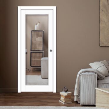  MDF pocket door with mirror insert one or both sides PWGD-0770