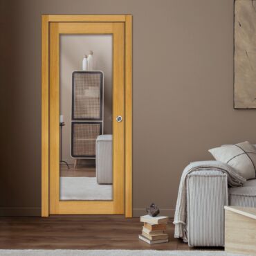 New Zealand oak pocket door with mirror insert one or both sides PWGD - 0762