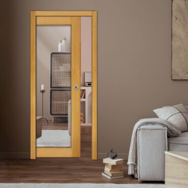 New Zealand oak pocket door with mirror insert one or both sides PWGD - 0762