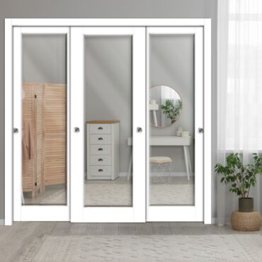 3 Leaf Beveled Edge Sliding Closet Door with Mirror Insert SD-0296