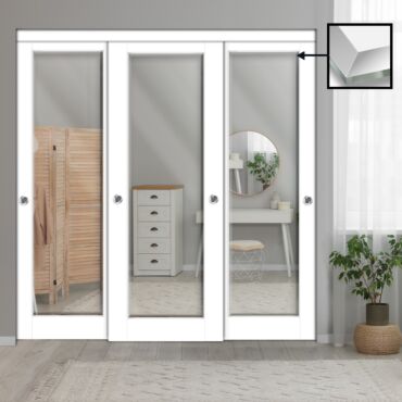 3 Leaf Beveled Edge Sliding Closet Door with Mirror Insert SD-0296