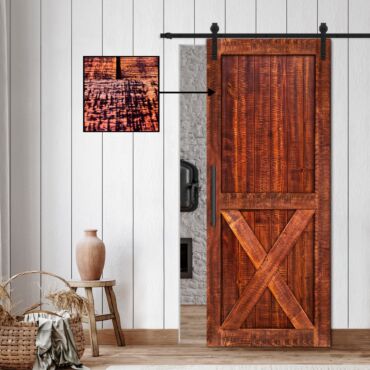 Rustic Ranch Vertically Sliding Barn Door with Saw Pattern RBD-1480