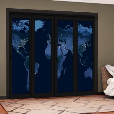 4 Leaf Handcrafted Bypass Sliding Painted Black Closet Door Digital Printing HSSB- 2098