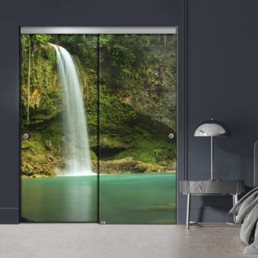 Frameless 2 Leaf Sliding Closet Bypass Digital Printing Glass Door with Hardware CGD - 2147