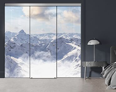 3 Panel Frameless Closet Glass Sliding Digital Printing Bypass Door FSG3-2174