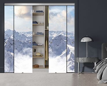 4 Panel Frameless Closet Glass Sliding Bypass Door With Digital Printing FSG4 - 2199