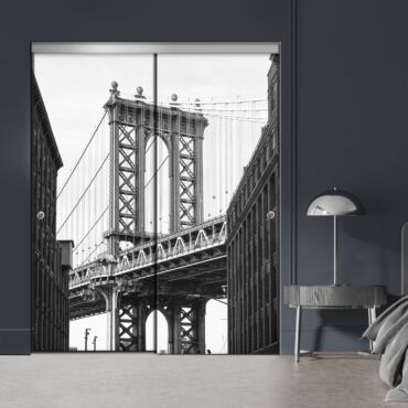 Frameless 2 Leaf Sliding Closet Bypass Digital Printing Glass Door with Hardware CGD - 2150